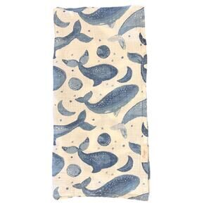 Crane Baby Soft Muslin Swaddle, 47" X 47” Cream With Blue Whale